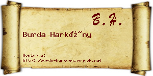 Burda Harkány névjegykártya
